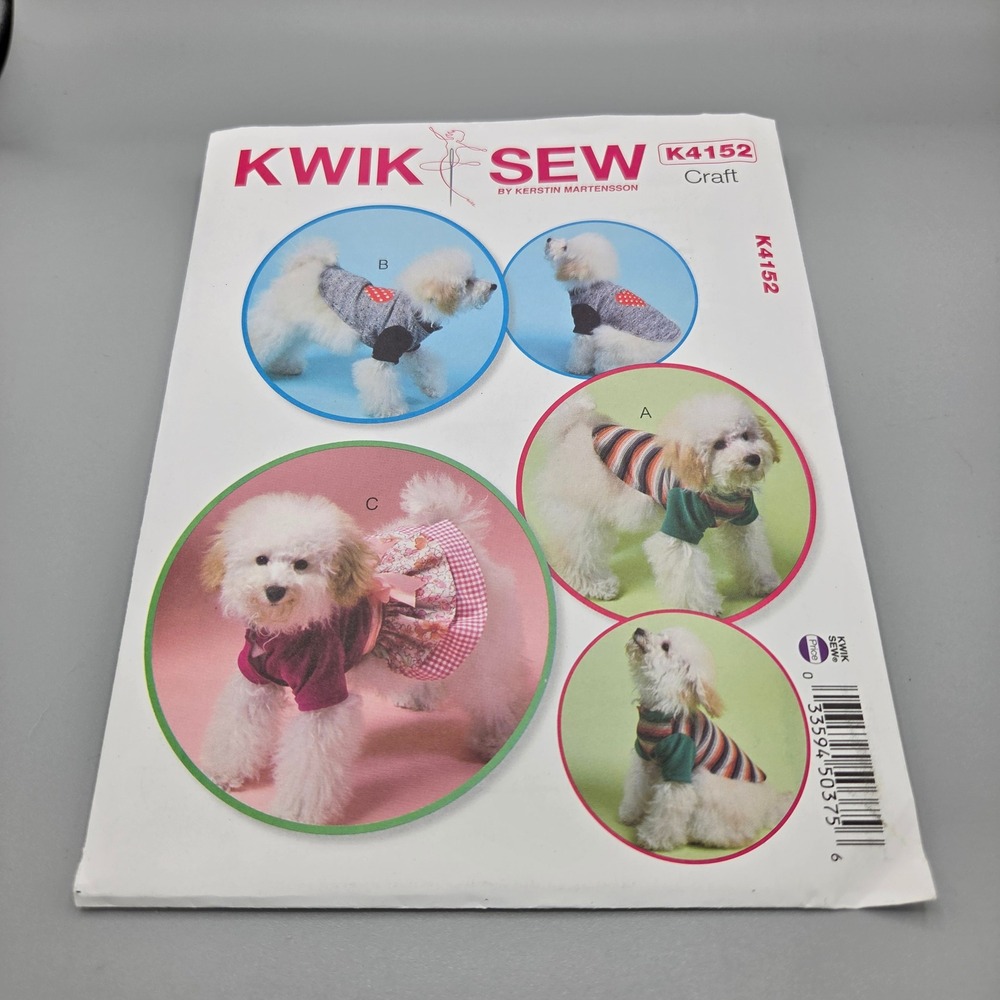 Kwik Sew K4152 Dog Clothes Sewing Pattern XS-XL T-Shirt Dress Applique Uncut